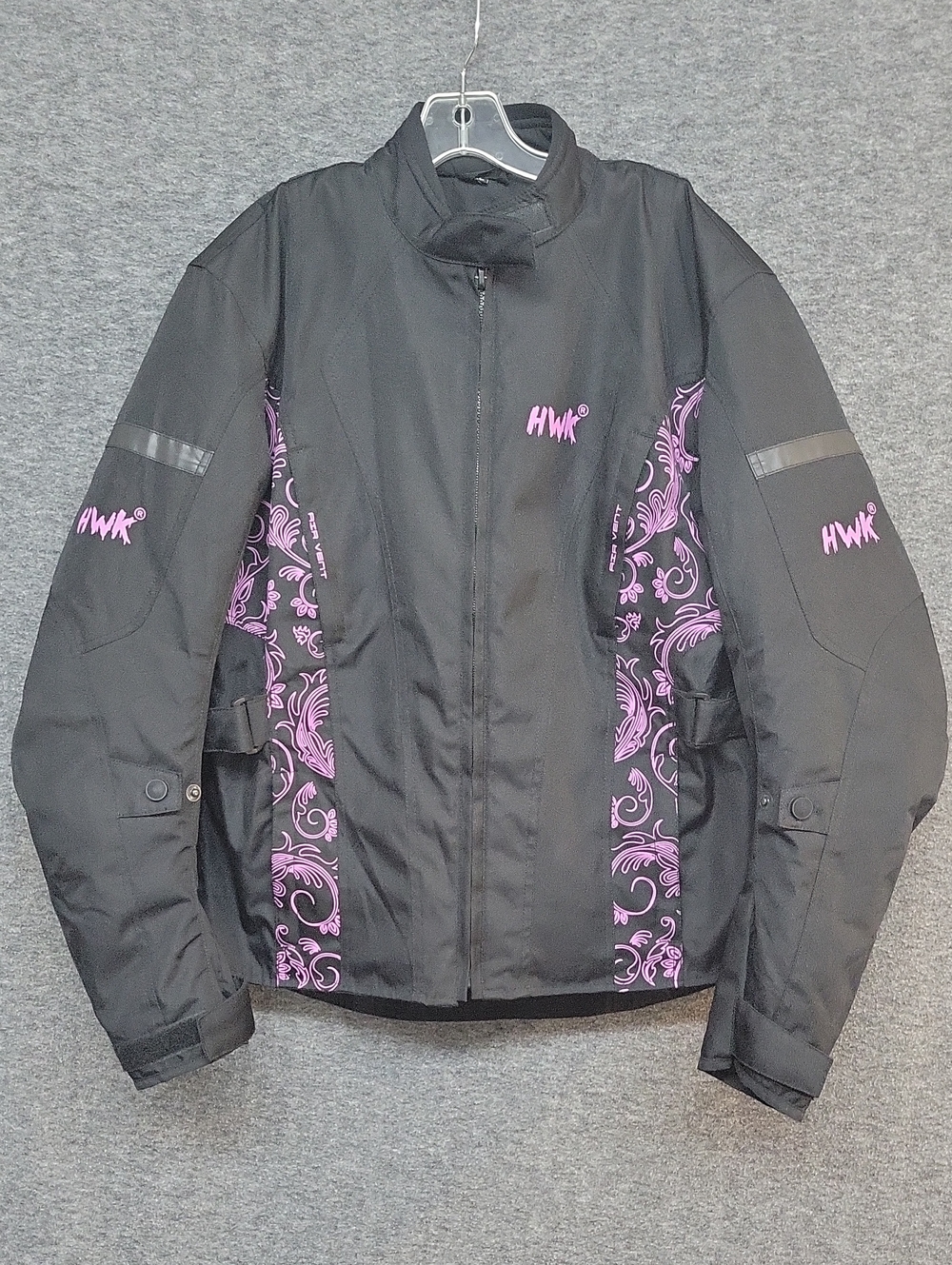 HWK Women’s Motorcycle Riding Jacket Black & Pink Floral Size XL Lined